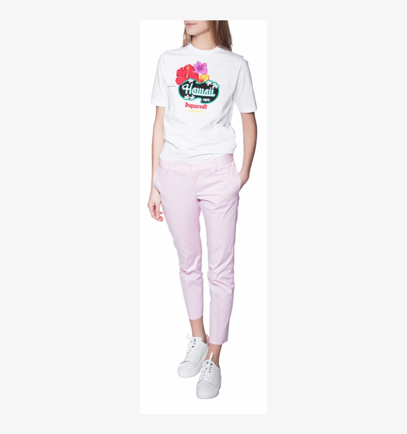 Dsquared2hawaii Print White // Cotton T-shirt With - Girl, transparent png download