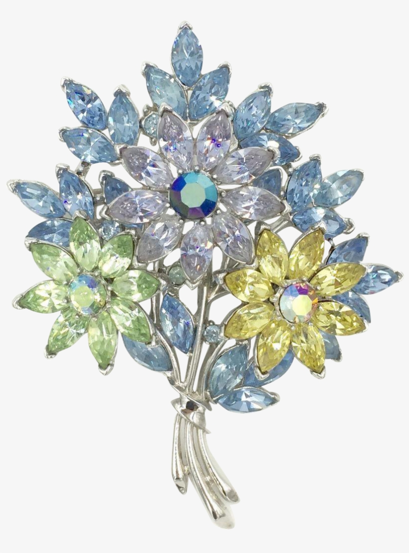 Trifari Bouquet Flower Pin With Layered Pastel Rhinestone, transparent png download