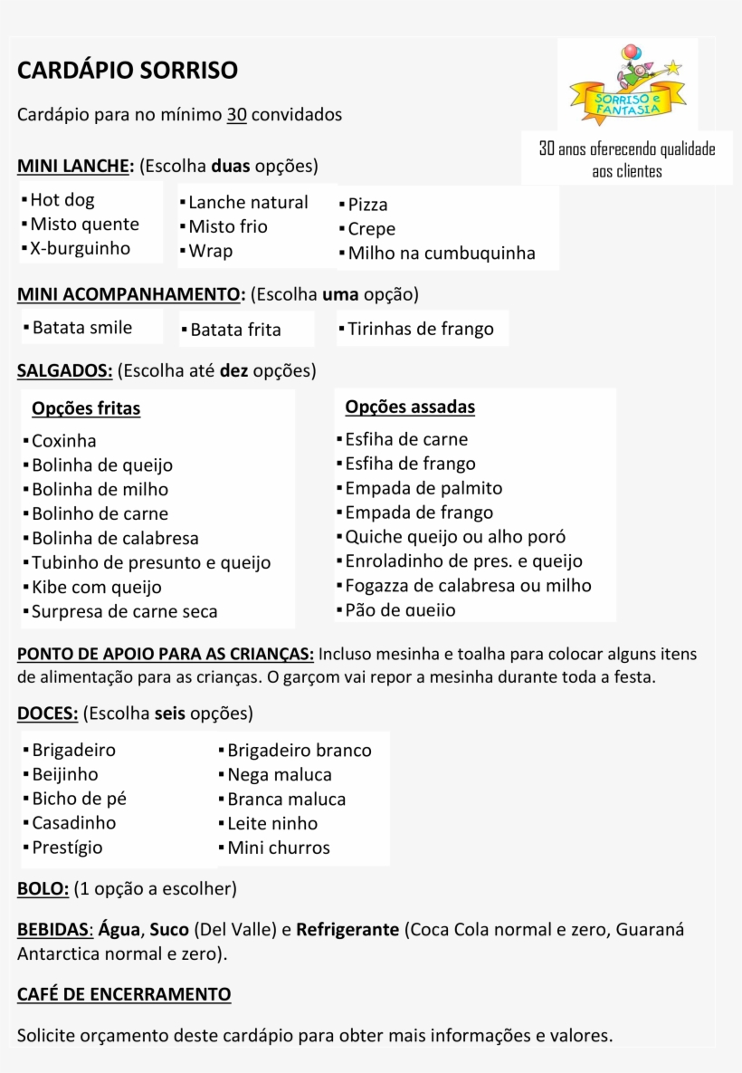 Cardapio Sorriso - Menu, transparent png download