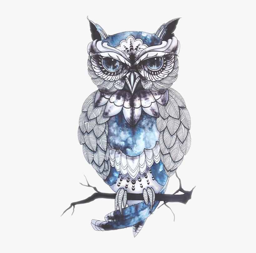 Owl Drawing Artist Bird Tattoo Png Free Photo - Dalin 4 Sheets Temporary Tattoos, Blue Owl, Cat, Fox, transparent png download