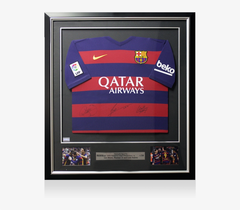 Lionel Messi, Neymar Jr & Luis Suarez Signed Barcelona - Neymar Autographed Jersey - Jr. Qatar Airways Nike, transparent png download