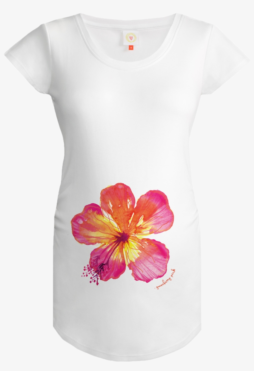 Gooseberry Pink Tropical Flower Maternity Top In White - Top, transparent png download