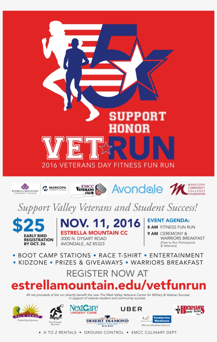 Emcc Cohosts Veterans Day Celebration And Fitness Fun - Veterans Day Race Flyer, transparent png download