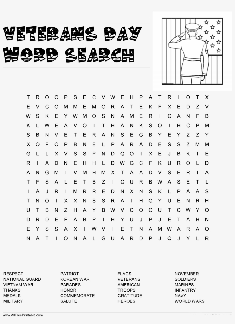 Veterans Day Word Search - Veteran, transparent png download