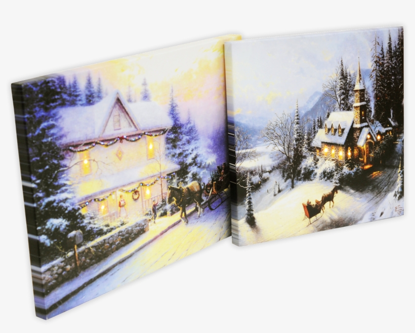 Free Led Lit Christmas Canvas With $40 Purchase - Traditional Light Up Led Canvas - House & Sleigh, transparent png download
