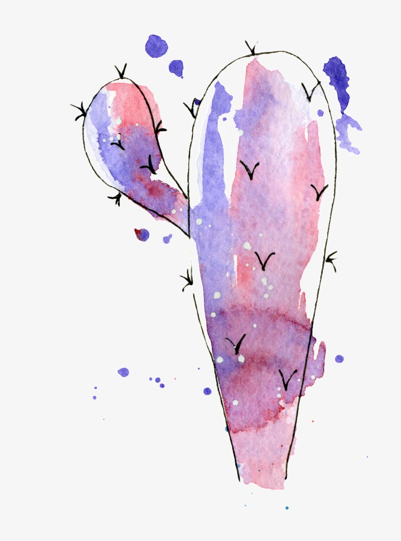 Purple Cactus Hand-painted Watercolors Of Transparent - Пинтерест Нарисованные Кактус Акварель, transparent png download