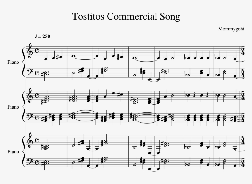 Tostitos Commercial Song Sheet Music For Piano Download - Sheet Music, transparent png download