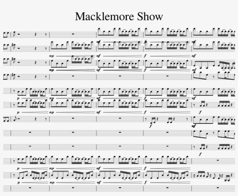 Macklemore Show Sheet Music For Flute, Clarinet, Alto, transparent png download
