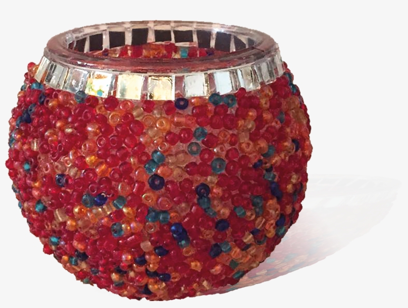 Red Beaded Glass Candle Holder - Glass, transparent png download