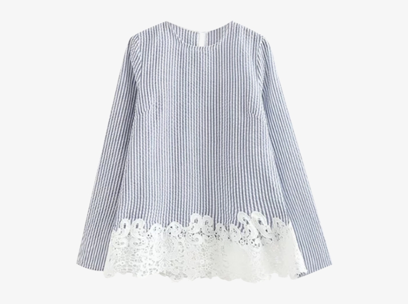Fashion Striped Lace Insert T-shirt - Blouse, transparent png download
