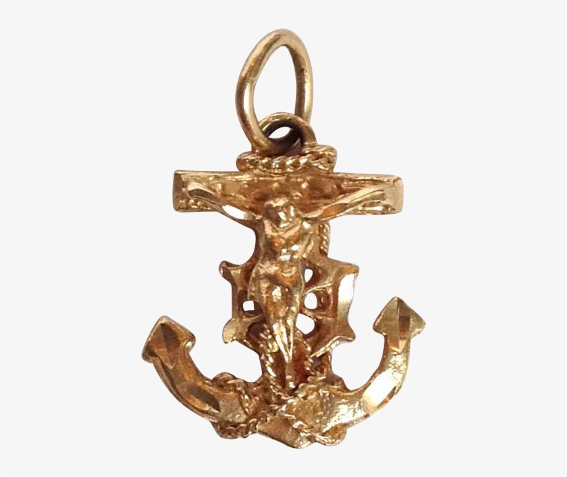 Vintage Crucifix And Anchor Charm Mad In 14 Karat Gold, - Charm Bracelet, transparent png download