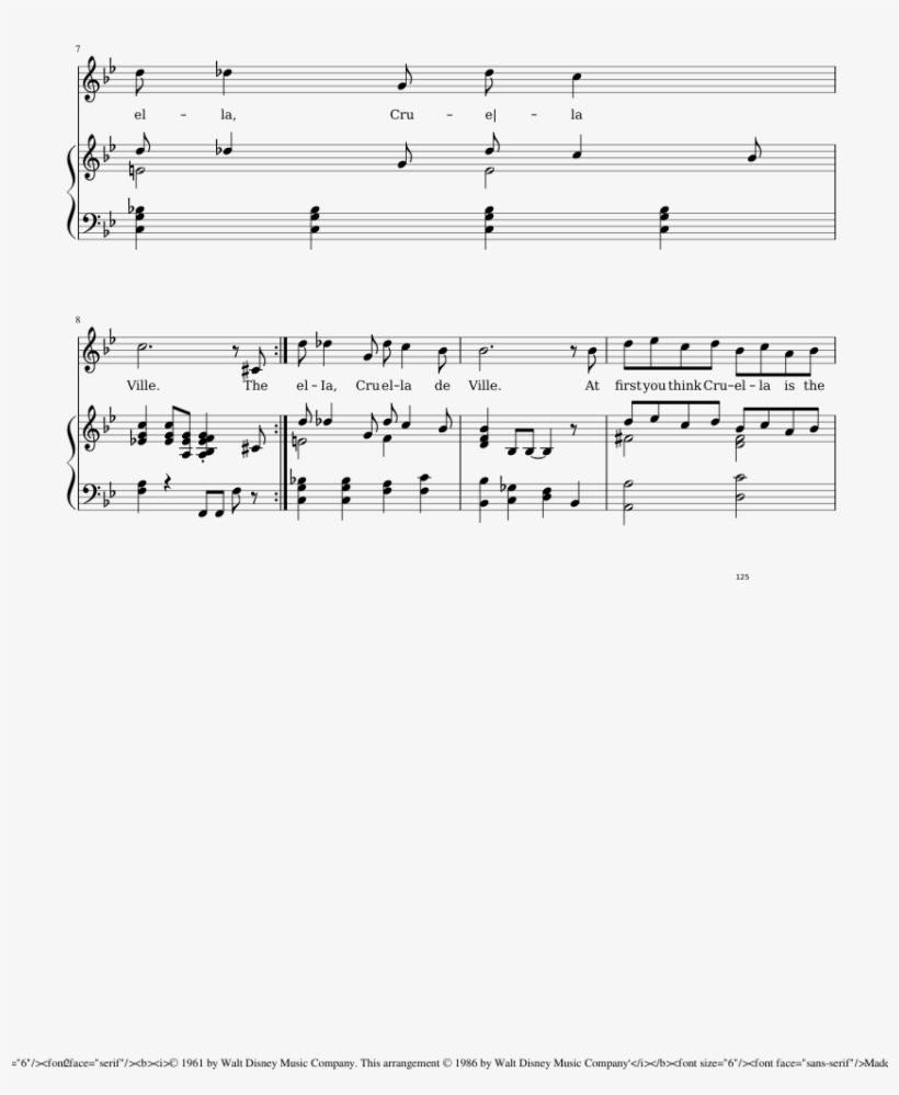 Cruella De Ville Sheet Music Composed By Words And - Music, transparent png download