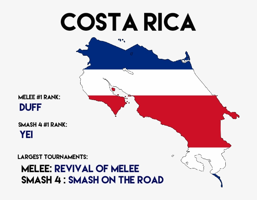 Top 3 Melee, Top 3 Smash 4, Largest Tournaments - Costa Rica Flag Map Sticker, transparent png download