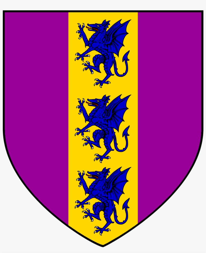 Field Purpure, Three Dragons Rampant Azure In Pale - Purple And Yellow Coat Of Arms, transparent png download