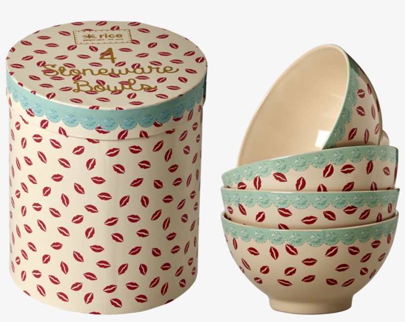 Set Of 4 Kiss Printed Stoneware Bowls By Rice Dk - 4 Kiss Printed Stoneware Bowls In Gift Box Cream By, transparent png download