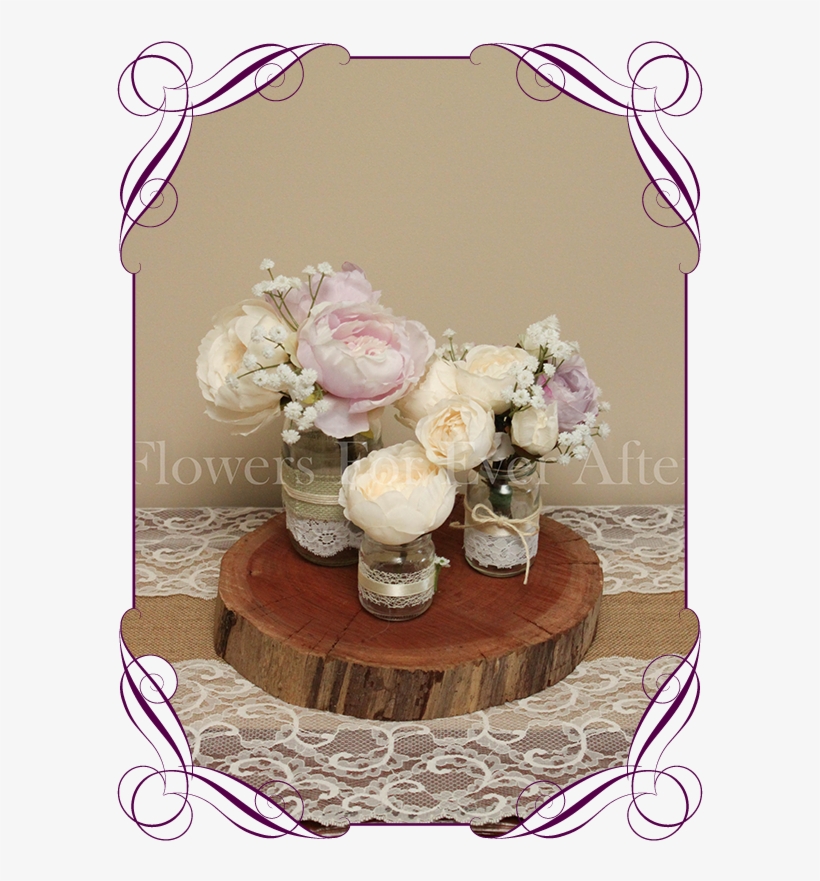 Lilac Mauve And Cream Peony And Baby's Breath Rustic - Peonies Baby's Breath Mason Jar, transparent png download