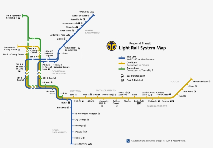 Sacramento Rt Light Rail Map - Sacramento Light Rail Map, transparent png download