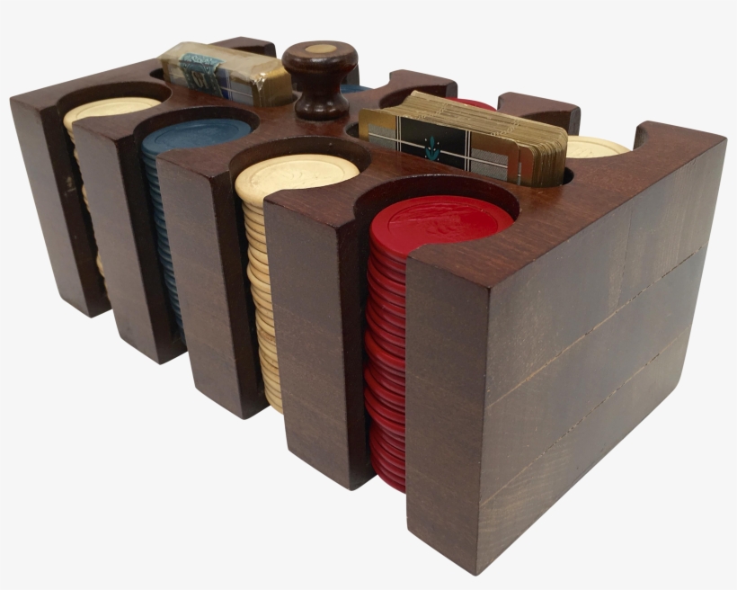 1930s Vintage Clay Poker Chips In Wood Carrying Case - Casino Token, transparent png download