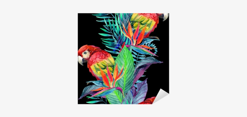 Watercolor Parrots With Tropical Flowers Seamless Pattern - Lampa Papuga, transparent png download