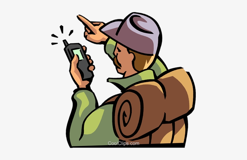 Hiker Looking At His Gps For Directions Royalty Free - Gps Clipart, transparent png download