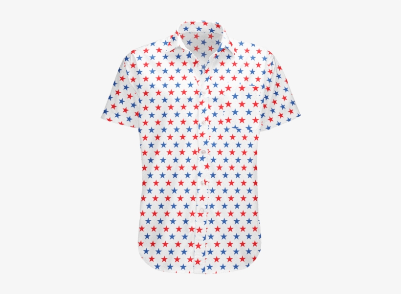 Red White And Blue Stars - White Shirt With Blue Polka Dots, transparent png download
