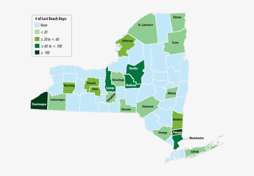 Map Of Counties With Lost Beach Days Due To Harmful - Atlas, transparent png download