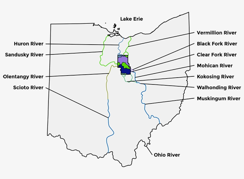 Map Showing Where The Water From Richland County Flows - Ohio White Black Shower Curtain, transparent png download