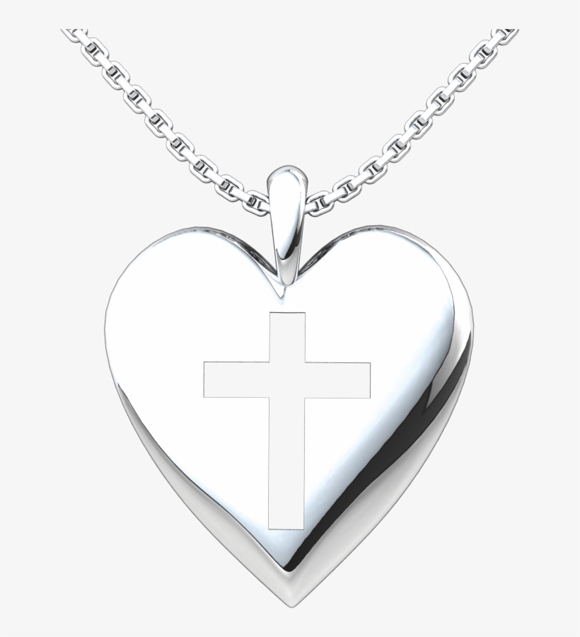 Sterling Silver Simple Heart Cross Pendant - Silver, transparent png download