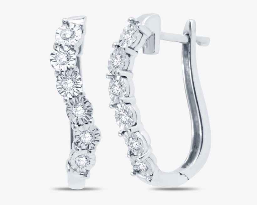 Sterling Silver Diamond Hoop Earrings - Earrings, transparent png download