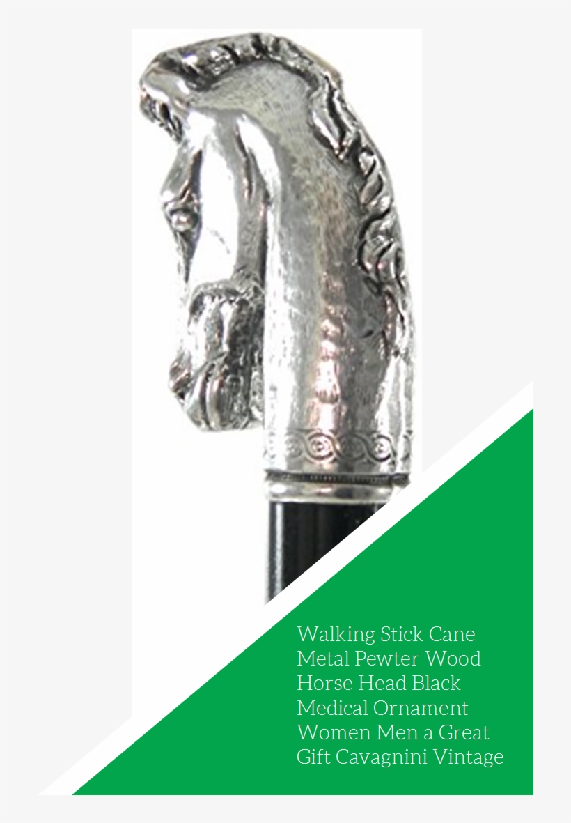 Walking Stick Cane Metal Pewter Wood Double Horse Heads - Bronze Sculpture, transparent png download