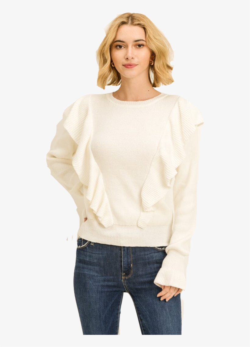 Ruffle Front Sweater - Photo Shoot, transparent png download