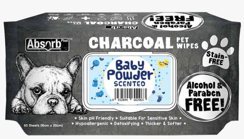 Absorb Plus Charcoal Baby Powder Scented Pet Wipes - Charcoal Dog Wipes, transparent png download