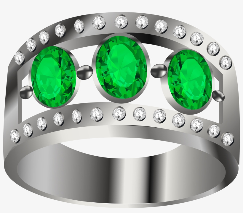 Silver Ring With Green Diamond Png Image - Ring, transparent png download