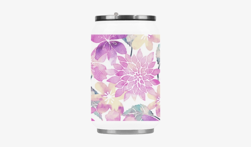 Pastel Watercolor Flower Pattern Stainless Steel Vacuum - Water Bottle, transparent png download