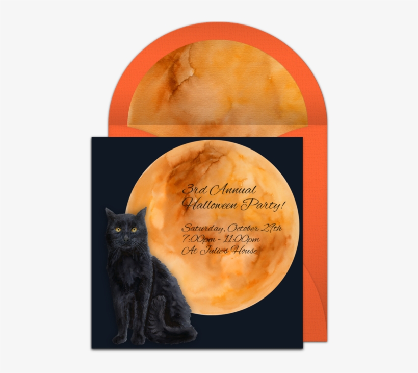 Free Halloween Online Invitations - Black Cat, transparent png download