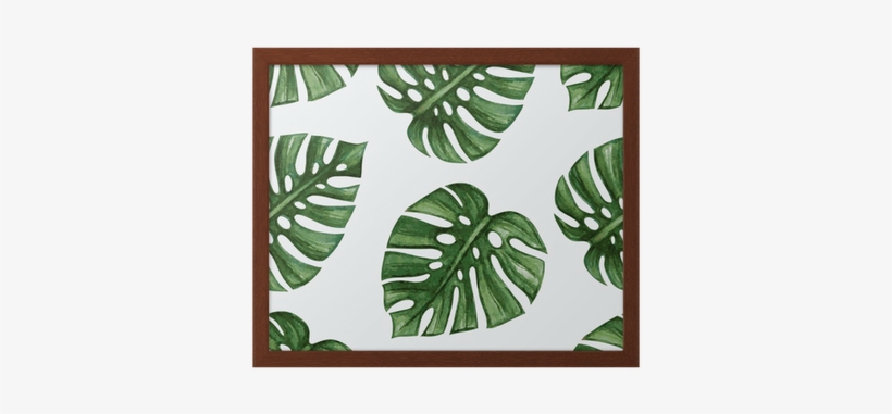 Watercolor Tropical Palm Leaves Seamless Pattern - Pink And Palm Leaves, transparent png download