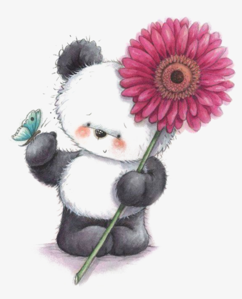 Ftestickers Watercolor Teddybear Panda Flowet Cute - Geniet Jou Dag Vriendin, transparent png download