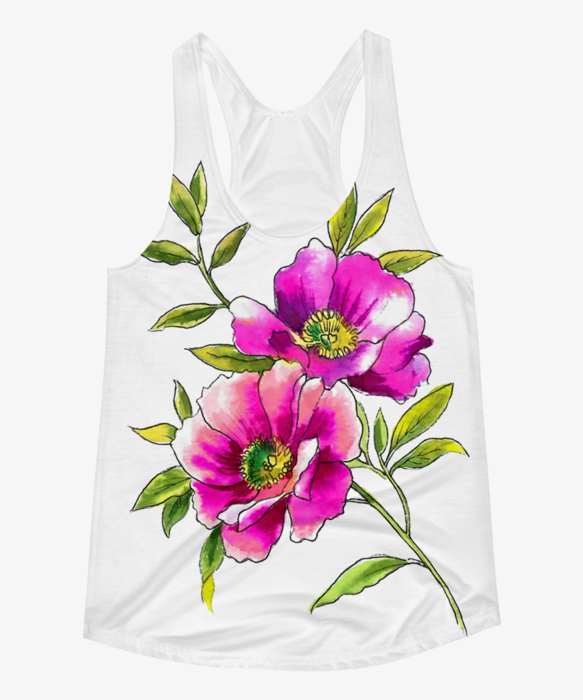 Watercolor Anemones Women's Racerback Tank - Common Peony, transparent png download
