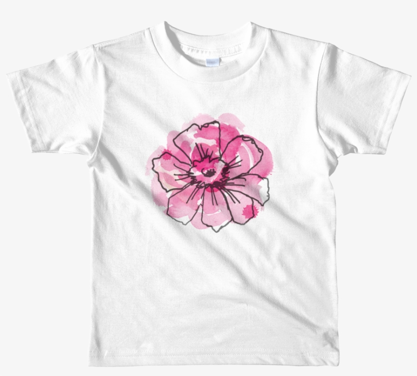 Black Anemone & Pink Watercolor Short Sleeve Kids T-shirt - Kids Personalized Shirt | Short Sleeve Kids T-shirt, transparent png download