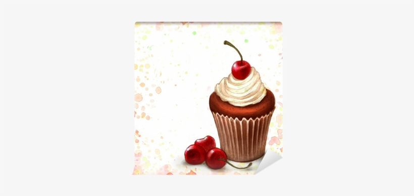 Cherry Chocolate Cupcake On Watercolor Background Wall - Sweeter Than Chocolate: Developing A Healthy Addiction, transparent png download