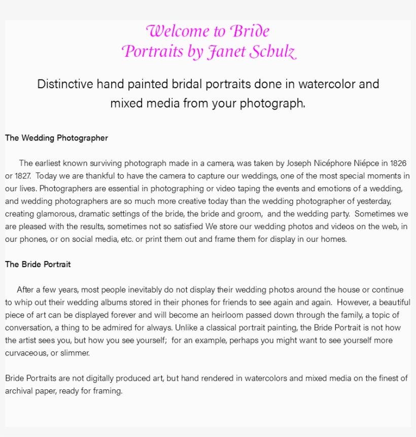 Welcome To Bride Portraits By Janet Schulz Distinctive - Document, transparent png download