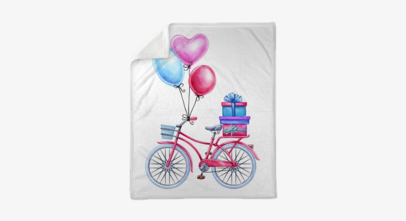 Watercolor Illustration, Bicycle, Balloons, Gift Boxes, - Balloons With Bike Clipart, transparent png download