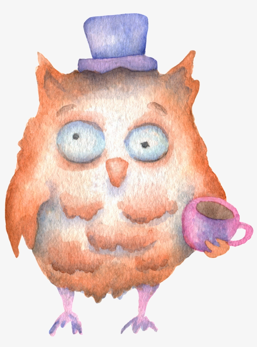 A Hand-painted Hat With A Cup Of Owl Transparent Animal - Owl, transparent png download