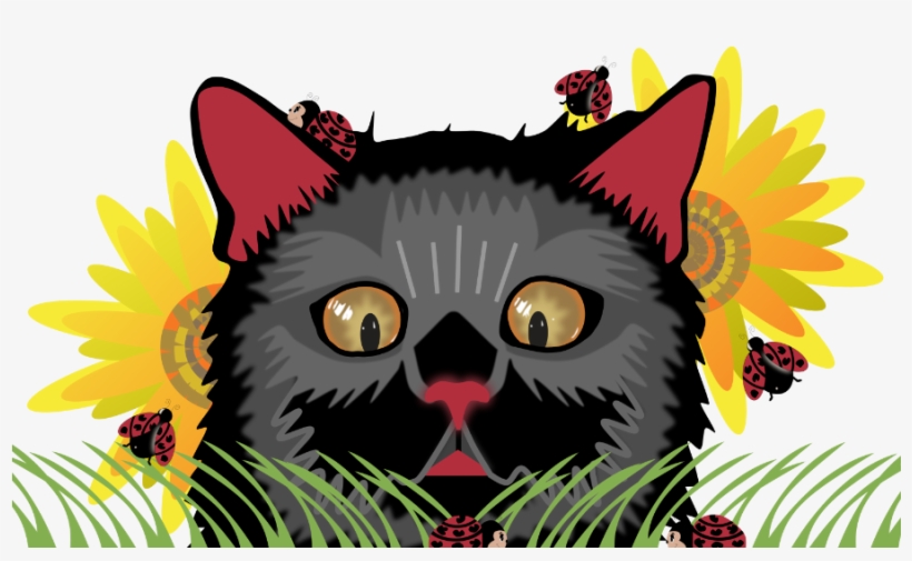 Cat Peeking Ladybugs - Black Cat, transparent png download