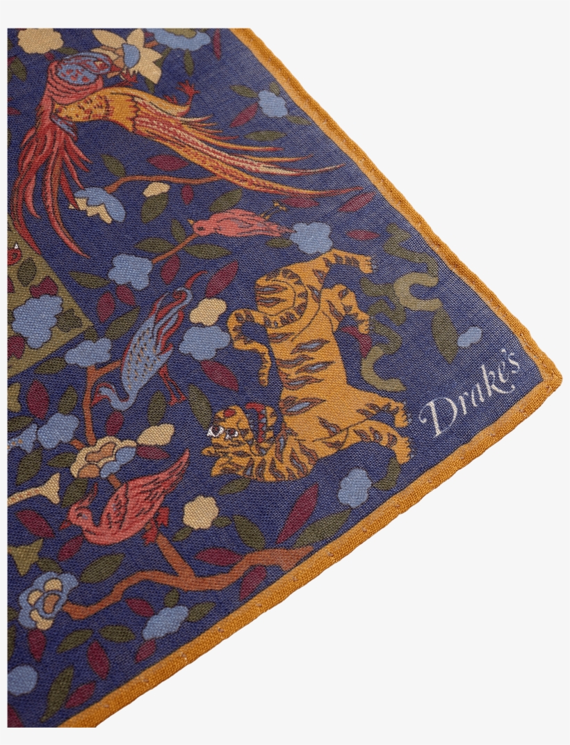 Drakes Navy Animal Print Wool Silk Pocket Square Baltzar - Silk, transparent png download