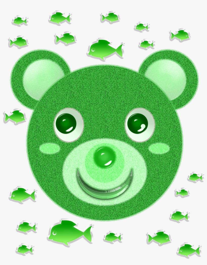 Green Bear Face And Fish - Leaf, transparent png download