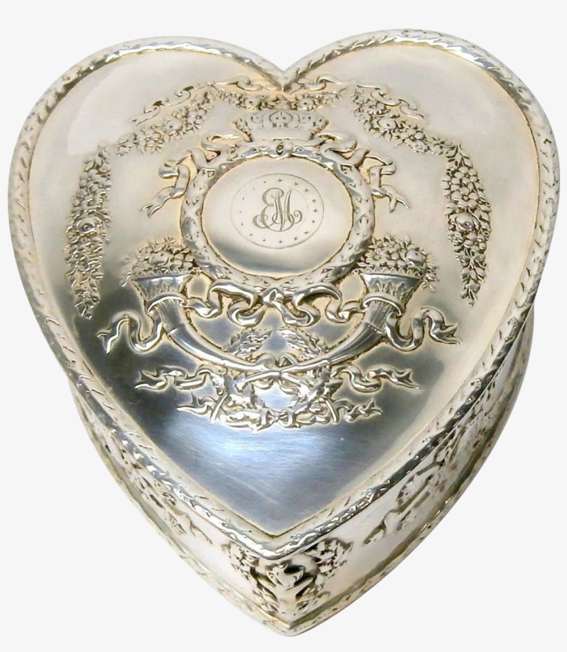Art Nouveau Sterling Silver Garland Heart Jewelry Trinket - Jewellery, transparent png download