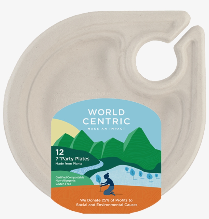 7" Party Plate With Wine Glass Holder - World Centric, transparent png download