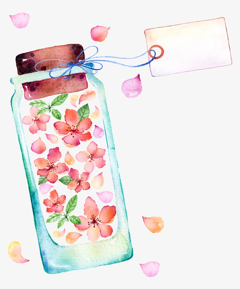 Flower Glass Bottle Hand Painted Watercolor Transparent - Alideco Decorative Craft Washi Masking Tape Japanese, transparent png download