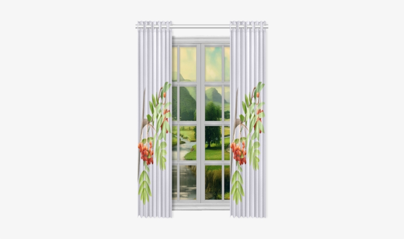 Rowan Tree Watercolor New Window Curtain 50" X - 1x Clover Green Leaves Polyester Window Curtain 52", transparent png download